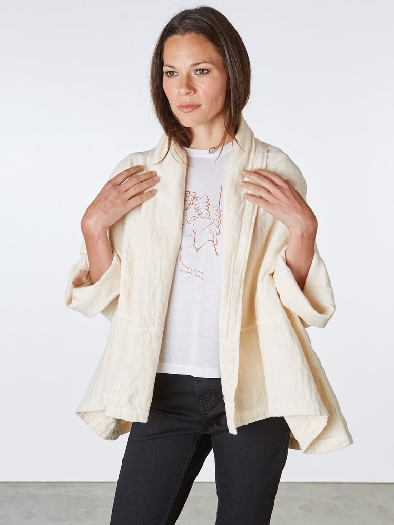 The Kimono Jacket  has an oversized boxy fit.   Made in LA from Japanese cotton.  The Jacket is One Size.